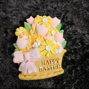 Plastic Flower Basket Happy Easter Pin